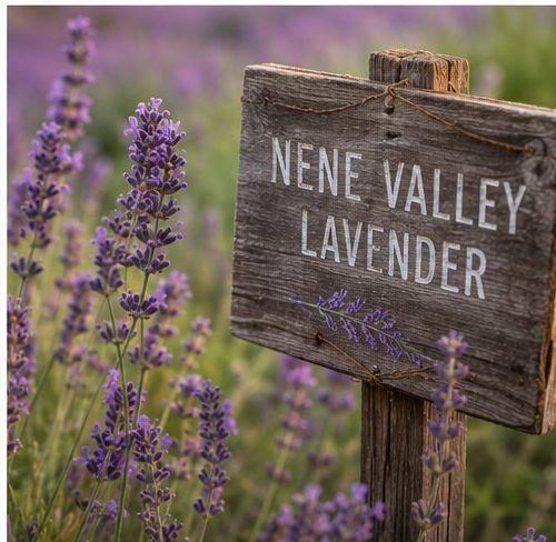 The Nene Valley Lavender sign at the farm gate